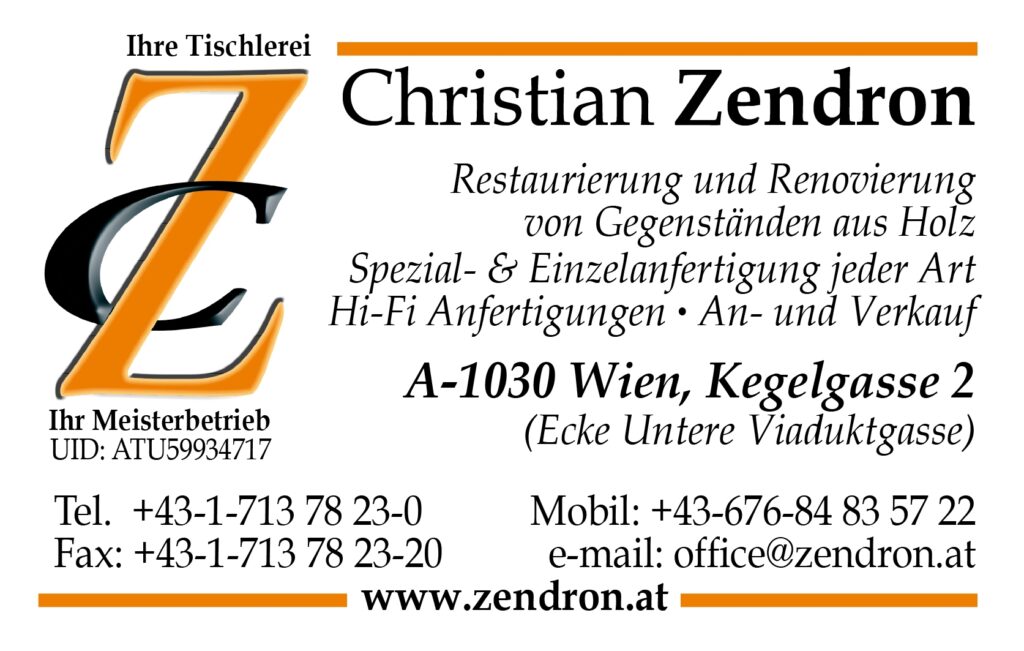 Tischlerei Christian Zendron
Restaurierung und Renovierung von Gegenständen aus Holz
Spezial und Einzel Anfertigungen jeder Art
Hi-Fi Anfertigungen 